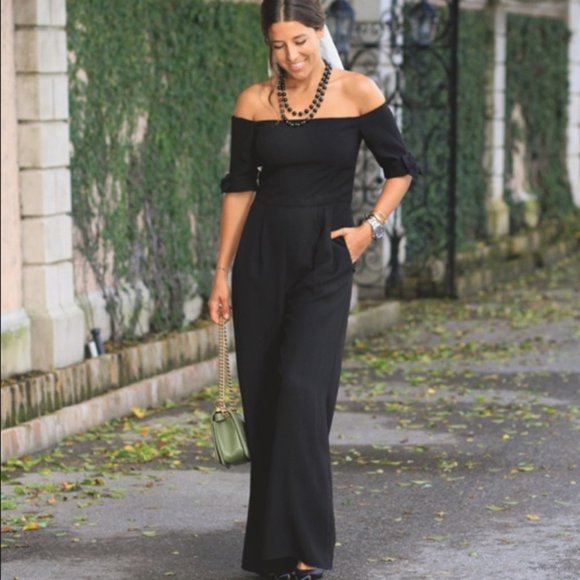 Gal Meets Glam Meredith Off-the-Shoulder Wide Leg Jumpsuit in black - Picture 4 of 14